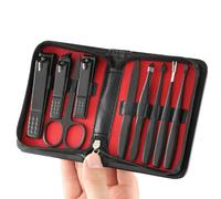 9-Piece Stainless Steel Black Nail Clippers Set Eyebrow Clip Tweezers Large Opening Home Manicure Tool,15pcs Set Red,A (9pcs Set Red A)