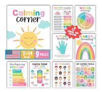 9 poster colorati con angoli calmanti per aule indispensabili per gli insegnanti, per calmare gli angoli elementari, grafico dei sentimenti per bambini dai 4 agli 8 anni, tabella delle emozioni per