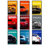 9 poster per auto, poster su tela per auto, dipinti Ferrari Lamborghini McLaren Pagani, stampe moderne di auto sportive classiche supercar, per camera da letto e camera da letto, decorazione estetica