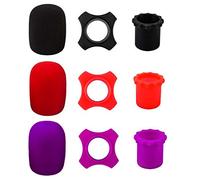 9 Protezione per Microfono Palmare Wireless, 3 Anelli in Silicone, 3 Supporti per Asta Inferiore, 3 Copriparabrezza in Schiuma per Dispositivo KTV, Resistente Agli Urti e Anti-rotolamento