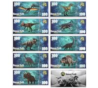 9 Pz/Set Dinosauro Giurassico Mondo Foglio Argento Banconote Tyrannosaurus Rex Pterosauro Canglong 100 Plastic Money Collection