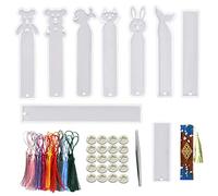 9 Pz Stampo Segnalibro in Silicone, 15 Pz Varie Nappe di Colore, 1 Pz Pinzette e 20 pz Finger Cots per Gioielli in Resina Fai da Te Segnalibro Casting Decoration di Woohome
