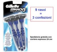 Gillette Mach3 Lamette di Ricambio con 3 Lame per Rasoio Uomo - Confezione da 3 Pezzi