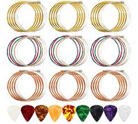 9 Set Corde Chitarra Acustica Corde Chitarra in Acciaio di Ricambio (Oro, Ottone, Multicolore) con 9 Plettri Chitarra Celluloide 3 Taglie per Principianti Interpreti di Chitarra Acustica Elettrica