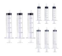 9 siringhe in plastica, 5 ml, 10 ml, 20 ml, siringhe sterili confezionate singolarmente per l'alimentazione degli animali, misurazione del liquido, siringhe riutilizzabili per olio motore di