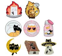 9 spille smaltate a forma di gatto, per gatti certificati, signora, madre, donne, carine, divertenti, veterinari, antidepressivi, animali, maglia fine, arancione e nero, con coltello, zaino, regali