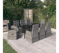 9-TLG. Gruppo da giardino grigio per terrazza, telaio in acciaio verniciato a polvere, sedie regolabili con cuscini, 200 x 100 cm, tavolo da giardino, resistente e resistente alle intemperie, per