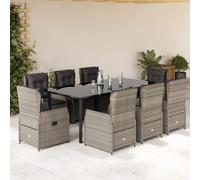 9-TLG. Gruppo da giardino in polyrattan grigio chiaro, sedie regolabili, tavolo 200 x 100 cm, resistente ai raggi UV, resistente alle intemperie, per terrazze, balconi, esterni