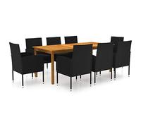 9-TLG. - Set da pranzo da giardino, in legno di acacia, 200 x 90 cm, 8 sedie in rattan sintetico con cuscino, robusto set di mobili per esterni, per terrazza, balcone e giardino