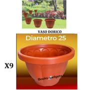 9 Vasi Dorico Ø 25cm Altezza 19,5cm 5 Litri Colore Terracotta Polipropilene Vaso