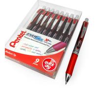 9 X Pentel Energel BL80 - Retraibile Liquido Gel Inchiostro Penna - 1.0mm - Red