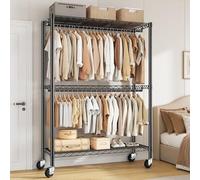 90*40*200 cm Stand Appendiabiti con Ruote, Penderie Estensibile per Carichi Pesanti con Ripiani Regolabili in Altezza, Portata Tot 150kg, Rella Appendiabiti con Ruote, per Presentazione, Stoccaggio