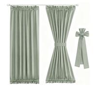 90 95 blackout marrone scuro brown-through terminato tende per porta francese 2pcs W63 H182 cm Isolamento di calore intrecciato a 3 strati e riduzione del rumore con tieback (Verde)