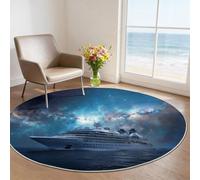Ø 90 cm Rotondo Salotto Tappeto, Nave Da Crociera Da Sogno Con Un Mare Stellato Antiscivolo Domestica Decor Tappeti - Grigio Blu Lavabile Grande Pelo Corto Tappeto per Bambini Cameretta Cucina