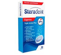 90 Compresse Steradent Express Effervescenti Triple Action Plus per la Pulizia della Protesi Dentaria Sensazione di Freschezza - 1 Confezione