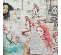 90 Fogli Vintage Scrapbooking Accessori Kit,Vintage Carta Scrapbooking per Journaling,Bullet Journal,Junk Journal,DIY Craft,Photo Frame,Cups,Notebook(Mermaid)