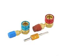90° Kit adattatore a innesto rapido per R1234YF a R134A, lato alta e bassa pressione, in ottone con doppia guarnizione, incl. strumento di rimozione del nucleo della valvola per la manutenzione e la