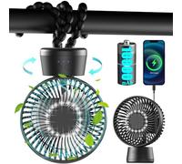 90° Oscillante Ventilatori per Passeggini, 10000mAh Batteria Ventilatore USB da Scrivania Funzionamento di 40 ore, Ventilatore Silenzioso 3 Livelli con luce LED, Mini Ventilatore Portatile Campeggio