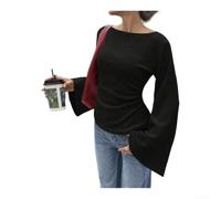 90% Poliestere Waffle Tee Donna Collo a Barca Manica Lunga