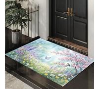 90 x 150 cm Tappeto - Alberi Ciliegio In Fiore Nel Giardino Primaverile Zerbino Morbido Per Ingresso E Interno, TPR Fondo Antiscivolo, Facile Da Pulire - Sogno Acquerello Tappeto Viola Chiaro