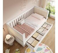 90 x 190 cm, divano letto bianco con 2 cassetti, in legno, con braccioli arrotondati, comodo schienale, perfetto per piccoli appartamenti o monolocali, facile da montare, senza materasso