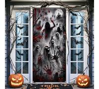 90 x 200cm Striscione Halloween per Porta,Copriporta Halloween Spaventoso | con Zombie e Scheletri,Addobbi Halloween Esterno ed Interno, Decorazioni Halloween Casa Horror per Porta d'Ingresso