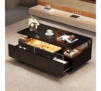 90 x 45 x 35,5 cm, tavolino con vassoio, tavolino lucido per soggiorno, divano con 2 cassetti, tavolino in vetro temperato, tavolino da caffè con luce LED (nero)
