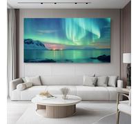 90 x 60 cm Blu Arte murale su tela senza cornice, Bellissimo Stelle Oceano Aurora Boreale stampa di poster su tela per decorazioni murali per soggiorno, camera da letto ufficio domestico