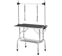 90 x 60 x 76 cm, tavolo pieghevole per cani, accessori per parrucchiere, tavolo da toelettatura con braccio regolabile, guinzaglio e supporto in rete e tappetino in gomma, altezza regolabile (nero)