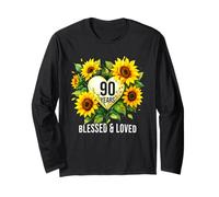 90 Years Blessed Loved Girasole Fiore Cuore 90° Compleanno Maglia a Manica
