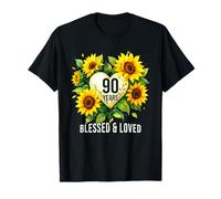 90 Years Blessed Loved Girasole Fiore Cuore 90° Compleanno Maglietta