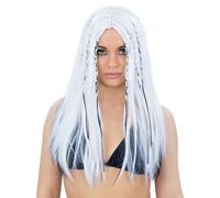 Smiffys Parrucca Christina anni '90, accessorio per travestimento per adulti, parrucca lunga bianca con riflessi neri intrecciati, ideale per feste in costume da pop star, eventi di ritorno al passato