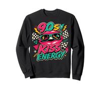90s Kiss Energy Retro Lips Occhiali da Sole con Grafica a Scacchi Felpa