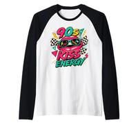 90s Kiss Energy Retro Lips Occhiali da Sole con Grafica a Scacchi Maglia con Maniche Raglan