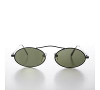 90s Ovale Nero Metallo Aviator Sole Con Galleggiante Croce Barrette Verde -