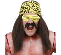 90s Uomo Wrestler Costume Parrucca Kit Marrone Bandana Baffi Occhiali Da Smiffys