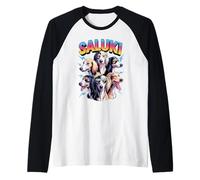 90s Vintage Saluki Dog Persian Greyhound Maglia con Maniche Raglan