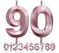 90th Candela di Compleanno Glitterata Oro Rosa, 3D Design Candele Numero, Decorazioni Cake Topper, Candela per Torta per Festa di Compleanno, Anniversario di Matrimonio, Decorazione di Festa