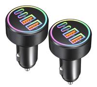 90W 2-Pack Caricatore Auto USB C, 4 Porte USB A & C Caricabatterie Accendisigari Presa 12V PD/QC Carica Batteria Adattatore per iPhone 16 15 14 13 Pro Max, Samsung Galaxy S24/S23, Google Pixel 9/8/7