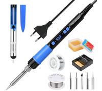 90W Saldatore a Stagno Kit con LCD e Temperatura Regolabile (180-500°C), Stagnatore Elettrico con Interruttore ON/OFF, 5 Punte, Filo per Saldatura, Pompa Desaldante, Grasso Saldatura, per Riparazioni