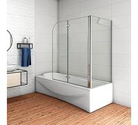 90x140cm Parete Doccia Sopravasca Angolare 2 Ante Pieghevoli con Parete Laterale 75cm Vetro Temperato 6 mm Trasparente Anticalcare Cromato Lucido