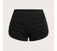 91% Cotone Pantaloncini ciclisti arricciati di colore unito da donna, estivi per bicicletta, yoga e sport, adatti per casa, scuola, stile vintage vintage soft girl e clean girl, sportivi per Gen Z, in