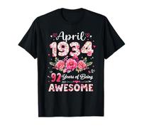 92 Anni Aprile 1934 Floreale 92° Compleanno Uomini Donne Maglietta