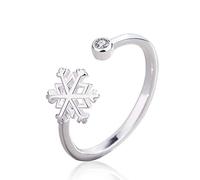 925 Argento Anello Donna Romantico,Placcato Anello Fiocco di Neve Design Carino Gioielli di Moda Aperto Anello Semplice per La Donna Abiti da Sera Scintillante Lo Stile Simpatico