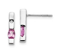 925 Argento Sterling 0.02 Ct. Diamante E Rosa Topazio Barra Orecchini Bianco Ice