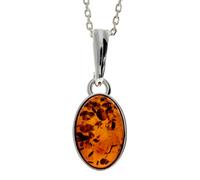 925 Argento Sterling & Ambra Baltica Classico Pendente Ovale - 456
