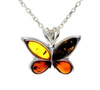 925 Argento Sterling & Ambra Baltica Piccolo Ciondolo a Farfalla - AX201