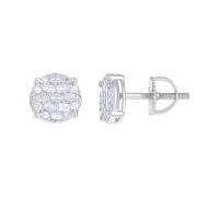 925 Argento Sterling Baguette Moissanite Unisex 7.5mm Cerchio Bottone Orecchini