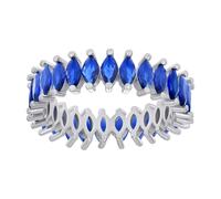 925 Argento Sterling Blu Taglio Marquise Cz Donna Eternity Fede Nuziale 6 A 9