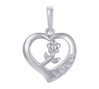 925 Argento Sterling Donna Cuore W/ Fiore Centrale & 'Love' Ciondolo Telaio